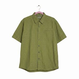 Marmot Mens Button Front Camp Shirt Top Plaid Zip Pocket Green XL
